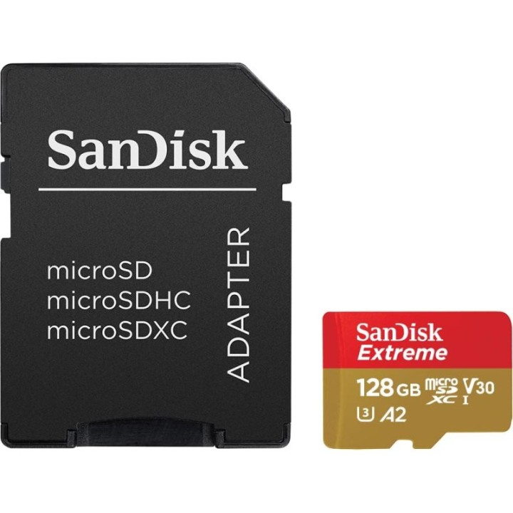 Sandisk Extreme MicroSDXC 128 GB A2 Clase 10 V30 UHS-I + Adaptador