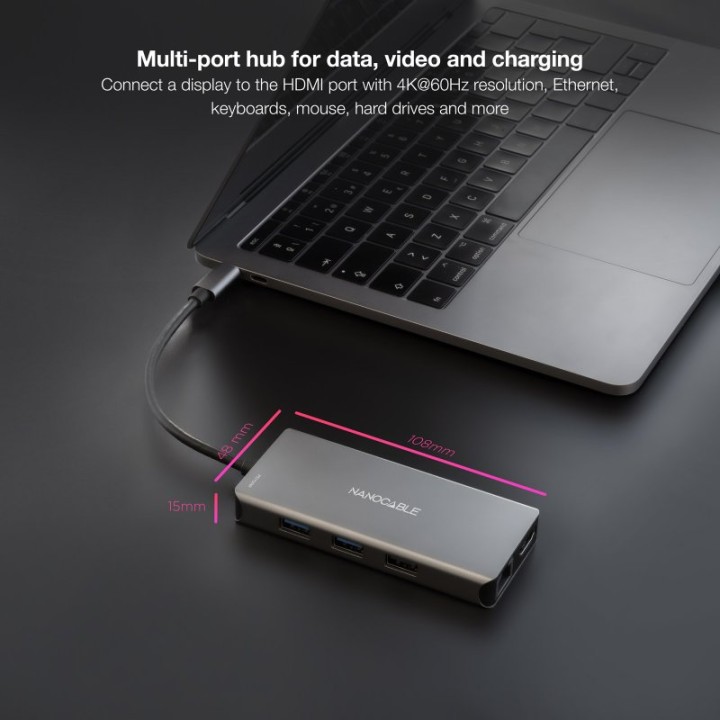 Nanocable Docking Hub 9 en 1 USB-C a HDMI/RJ45/USB 3.2/USB-C PD/Lector Tarjetas