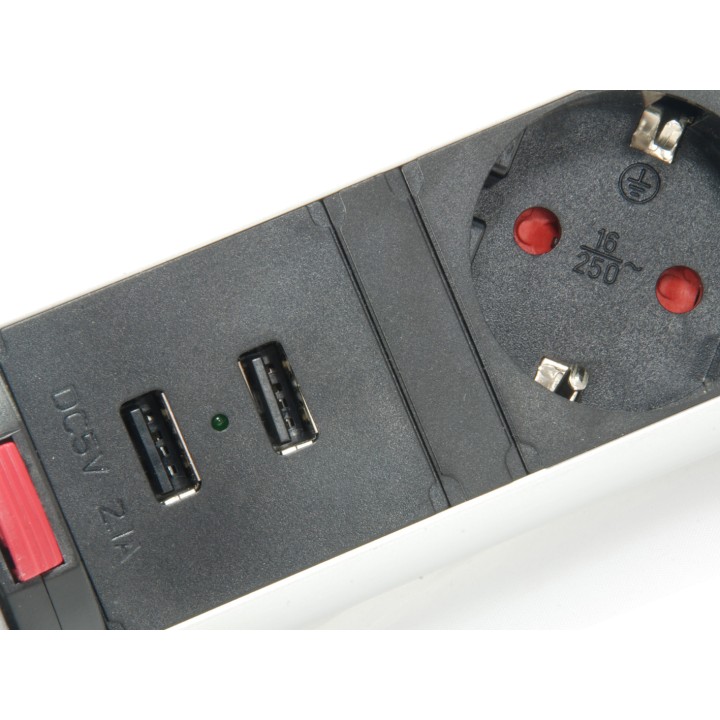 Regleta EQUIP 3 Tomas AC 2xUSB Negra/Plata (EQ333304)