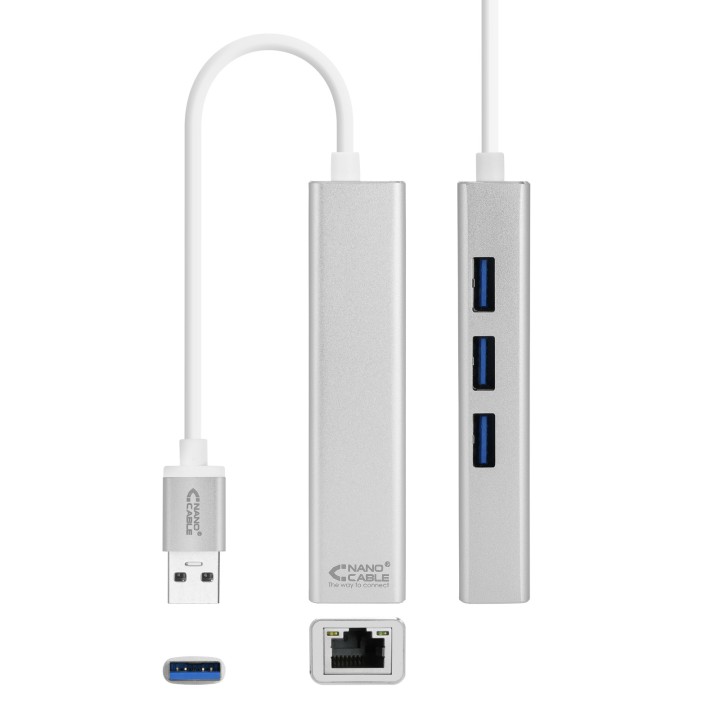 Nanocable 3xUSB 3.0 a RJ45 15cm Plata (10.03.0403)