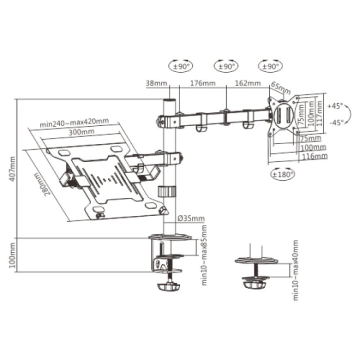 Gembird MA-DA-03 Soporte de Escritorio para Monitor 32" VESA 100 Max 9Kg Negro