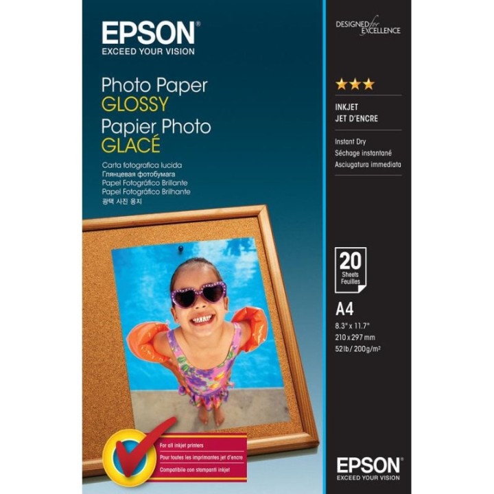 Papel Fotográfico Epson Photo Paper Glossy A4 20 Hojas Brillo 200 g/m²