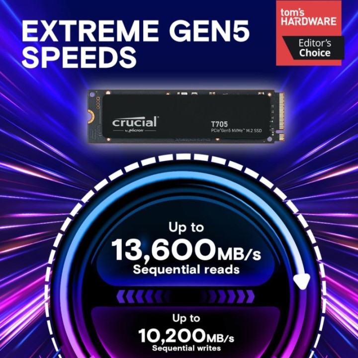 Crucial T705 1TB SSD M.2 PCIe Gen5 NVMe