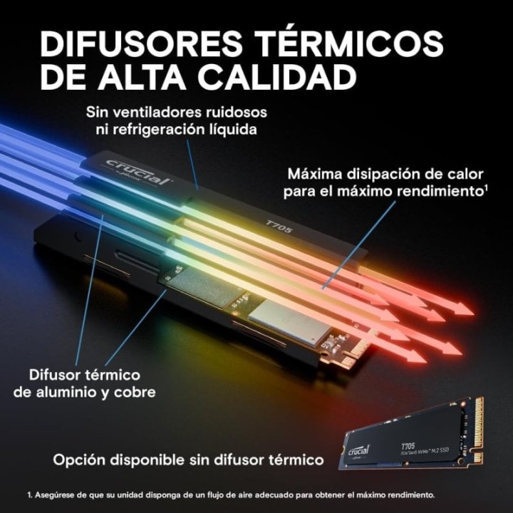 Crucial T705 1TB SSD M.2 PCIe Gen5 NVMe con Disipador