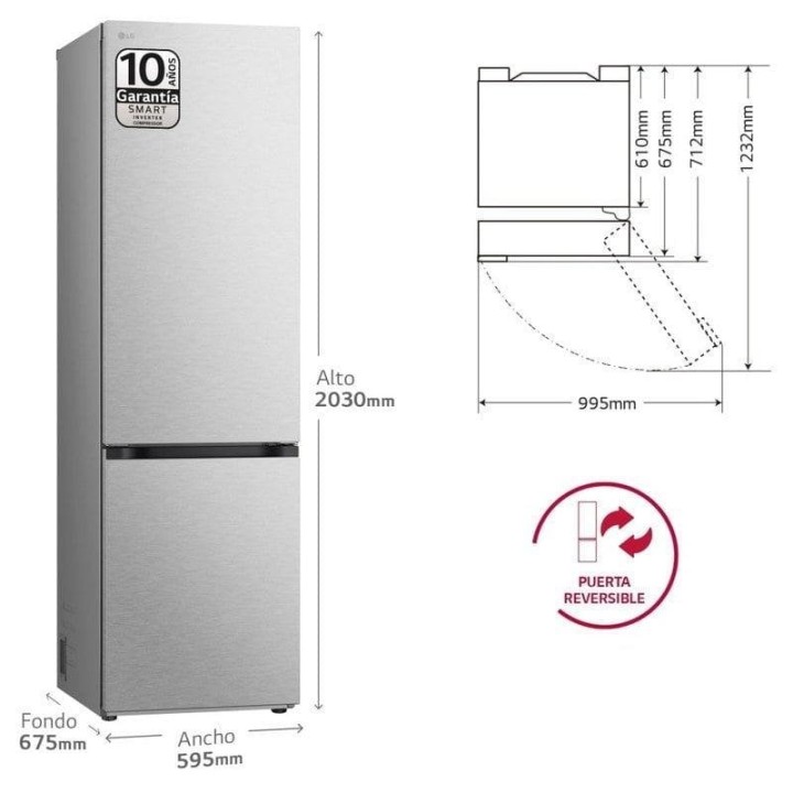 LG Serie 700 GBV7280AMB Frigorífico Combi A Acero Texturizado Antihuellas