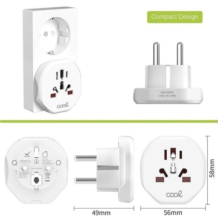 Cool Adaptador de Enchufe Universal Internacional World to Europe Blanco