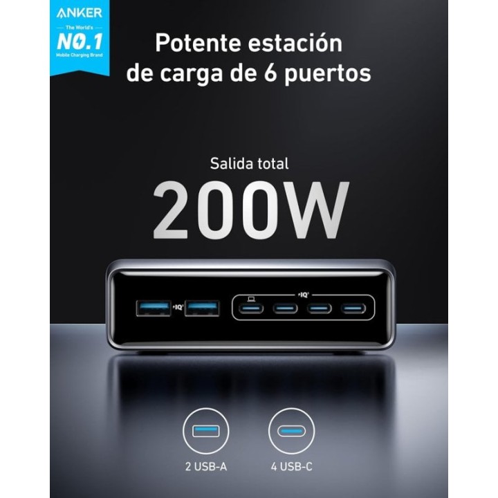Anker Prime Charger Estación de Carga 6 Puertos USB-C GaN 200W
