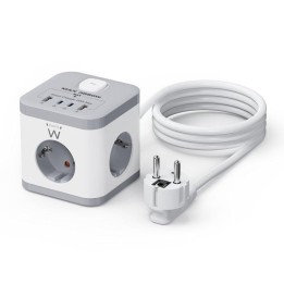 Ewent EW3863 Regleta en Bloque 3x Tomas Shucko 16A + 2x USB-A + 2x USB-C 5V/3A PD/QC 3.0 Blanca