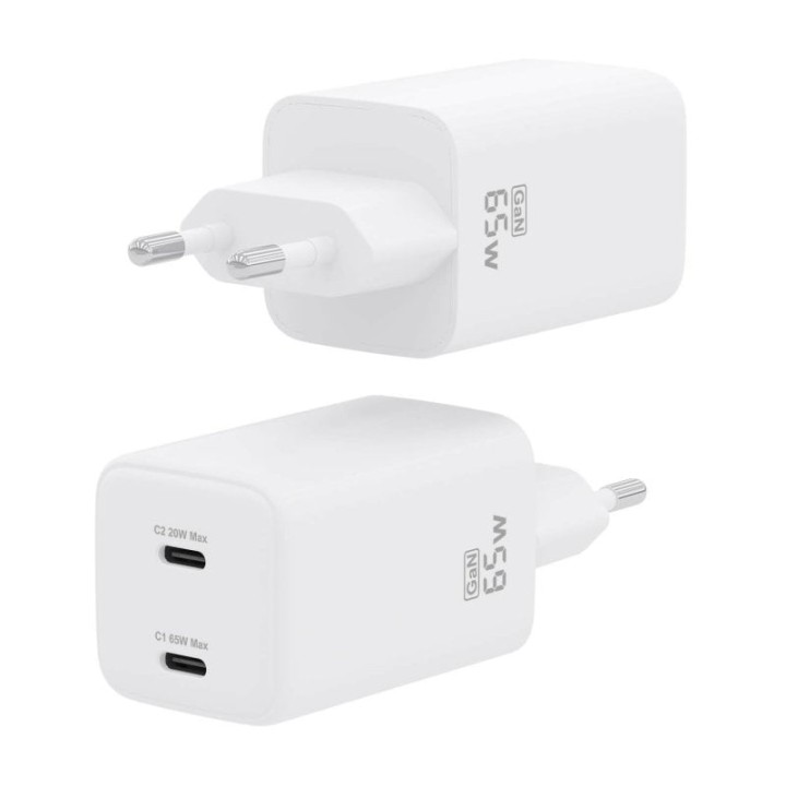 Aisens ASCH-65W2P039-W Cargador GaN 65W 2xUSB-C PD3.0 QC4.0 Blanco