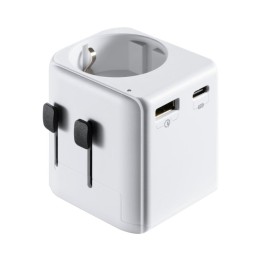 Ewent EW1472 Adaptador de Viaje Universal USA/UK/AUS/China con 1x USB-A y 1x USB-C Blanco