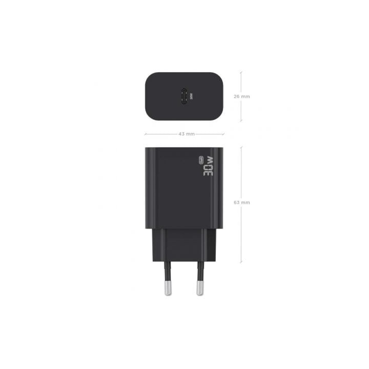 AISENS GaN30W Cargador USB-C PD3.0 PPS QC3.0 1xUSB-C Negro