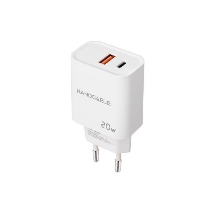 Nanocable 10.10.2007 Cargador de Pared 20W 1xUSB-A QC 1xUSB-C PD Blanco