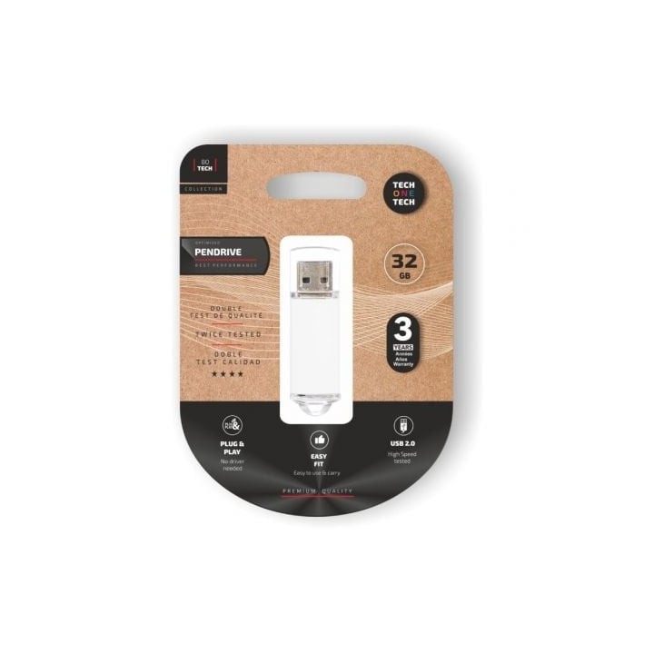 Pendrive TECH ONE TECH Basic 32GB USB 2.0 Blanco Colgable