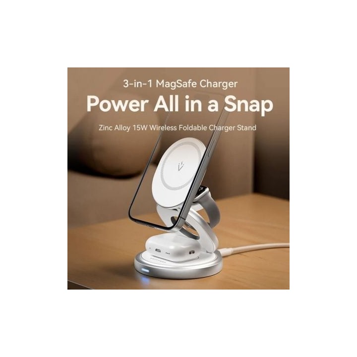 Base de carga inalámbrica Vention FGEI0 MagSafe 15W 3 en 1 Zinc Plata USB-C