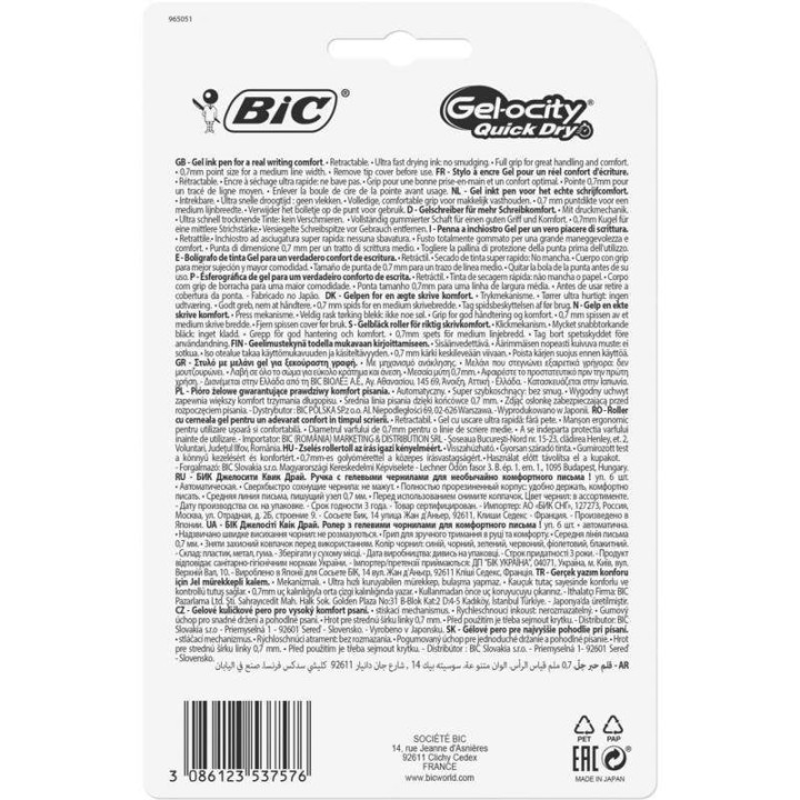Bolígrafo de gel Bic Gelocity Quick Dry retráctil grip 0,7 mm surtido