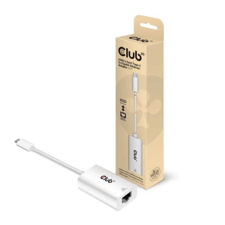 Adaptador Club 3D USB-C a RJ45 1Gbp M/H Blanco CAC-1519