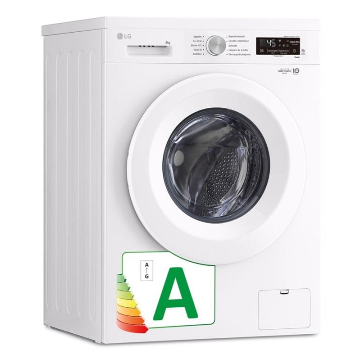 Lavadora LG 8kg Carga Frontal 1400rpm Clase A Blanca Motor Inverter Direct Drive Steam WiFi