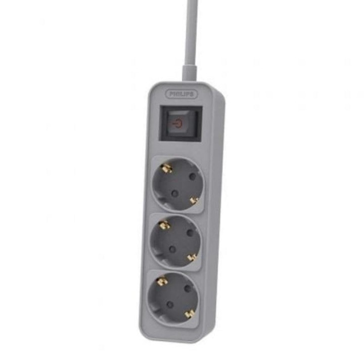 Regleta Philips CHP2134G 3 Schuko Cable 1.5m Gris Interruptor LED Seguridad