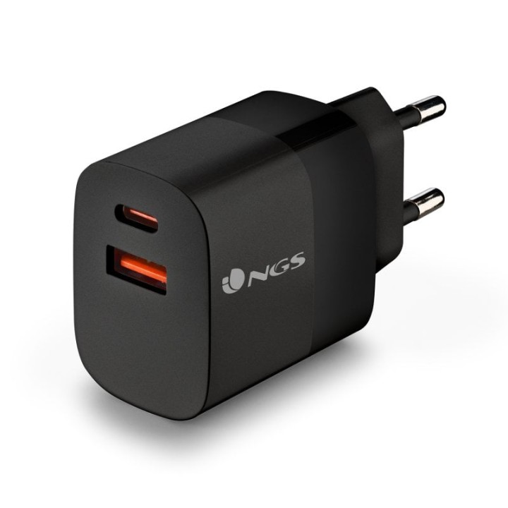 NGS BUD 33W Cargador de Pared con 1x USB-C (PD & PPS) y 1x USB-A QC3.0 de 33W de Potencia Máxima