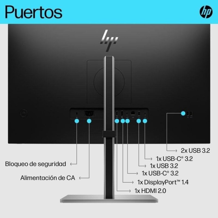HP E-Series E27k G5 27" 4K 60Hz IPS USB-C Altura Ajustable VESA Altavoces Energy Star