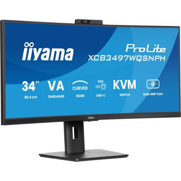 iiyama ProLite XCB3497WQSNPH-B1 34" VA UltraWide QHD 120Hz FreeSync Premium Curvo USB-C Webcam