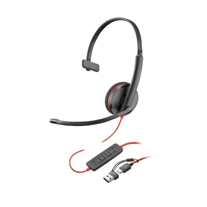 Auriculares Poly Blackwire C3225 con cable y micrófono flexible, oficina y call center