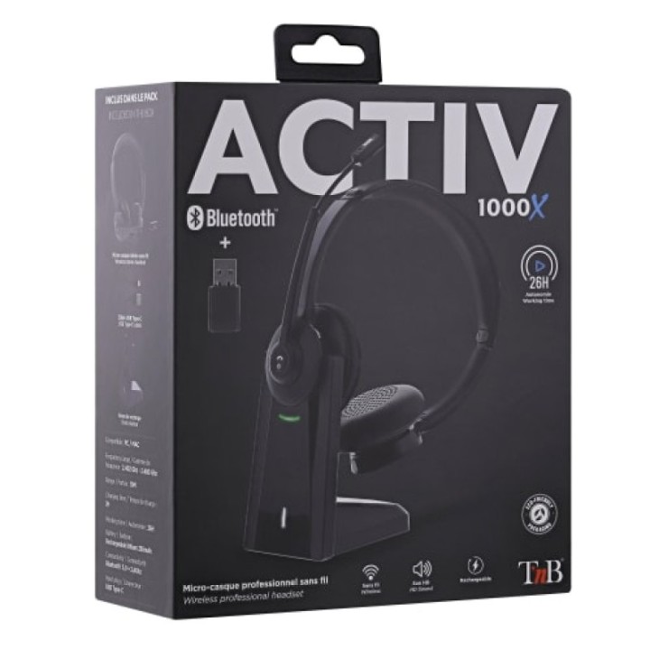 Auriculares TnB inalámbricos Bluetooth 2.4 GHz con base de carga y micrófono boom