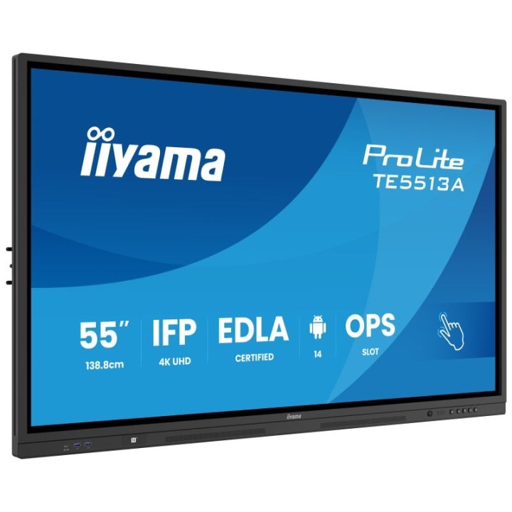 Panel interactivo iiyama 64.5″ 4K Ultra HD PureTouch-IR 40 puntos táctiles Android 14