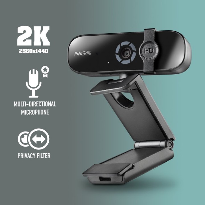 Cámara web NGS HDX-2K 2K 2560x1440/5Mpx/Micrófono multidireccional/Filtro privacidad/Base ajustable