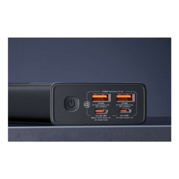 Power Bank Baseus 20000mAh 65W Black Display Rápida USB-C Multidispositivo