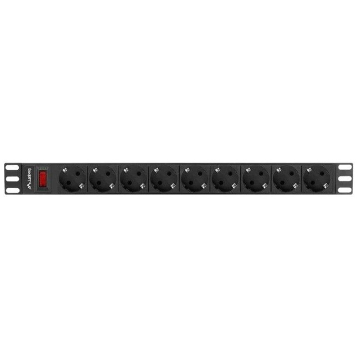 Regleta Lanberg PDU-09F-0300-BK 1U 9 salidas AC Tipo F 16A Rack Horizontal 3m Aluminio