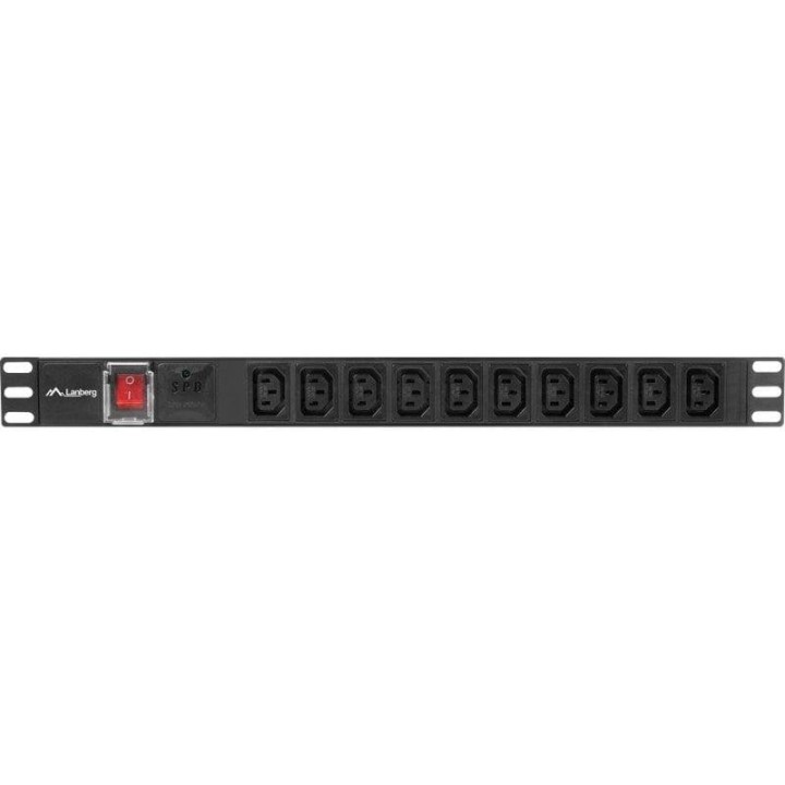 PDU Lanberg PDU-10I-0200-IEC-BK 1U 10xC13 Horizontal 10A Aluminio Negro Protección Sobretensiones 2m