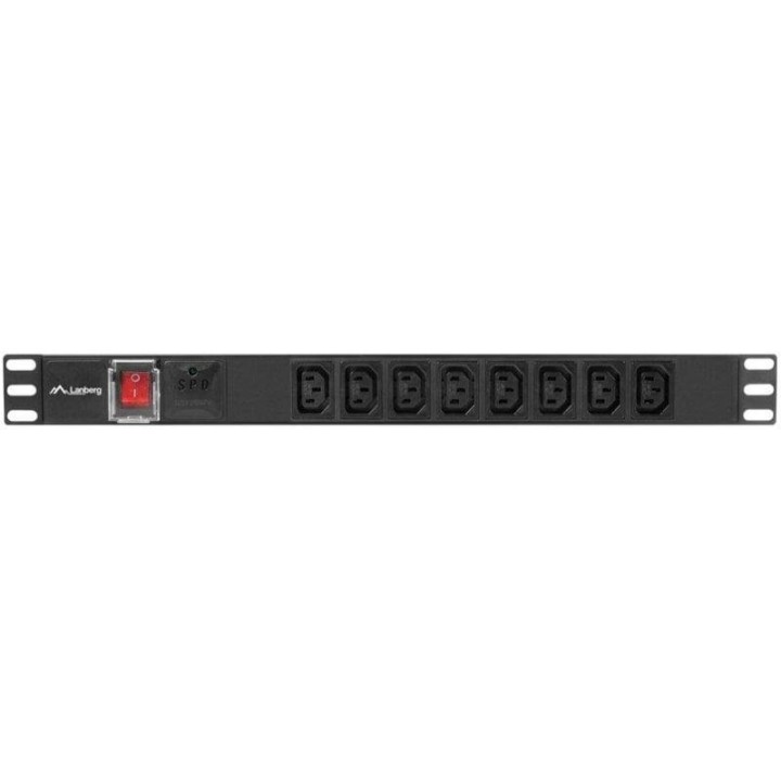 PDU Lanberg PDU-08I-0200-C20-BK 1U 8 Salidas C13 16A Protección Sobretensiones Aluminio Rack