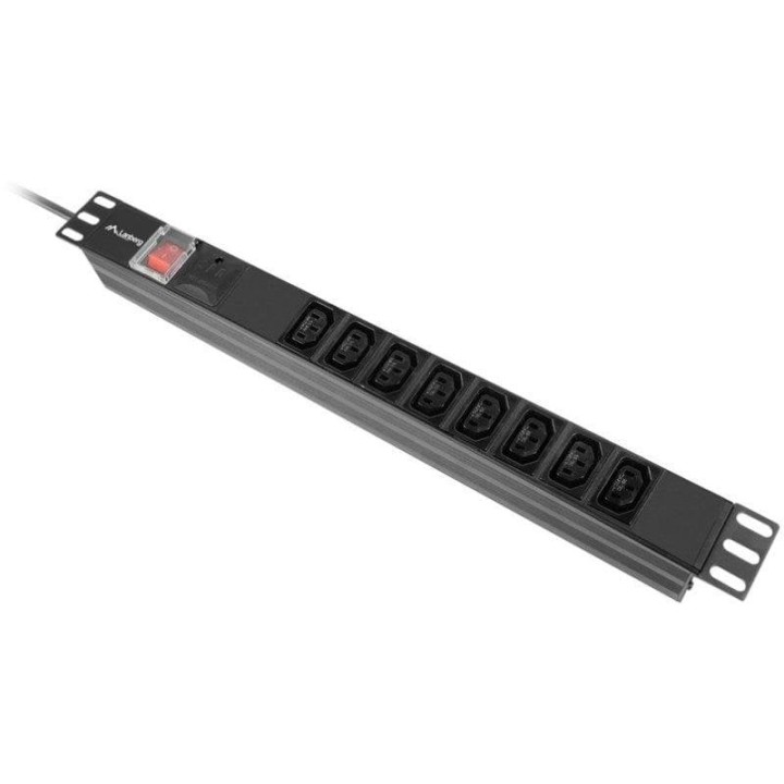 PDU Lanberg PDU-08I-0200-C20-BK 1U 8 Salidas C13 16A Protección Sobretensiones Aluminio Rack