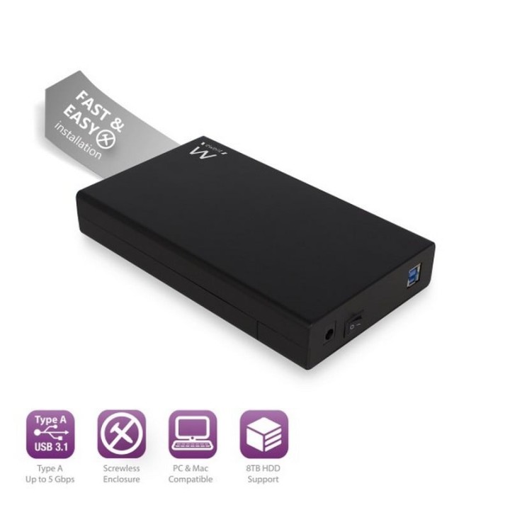 Ewent Carcasa para Disco Duro SATA de 3.5" sin Tornillos USB 3.1