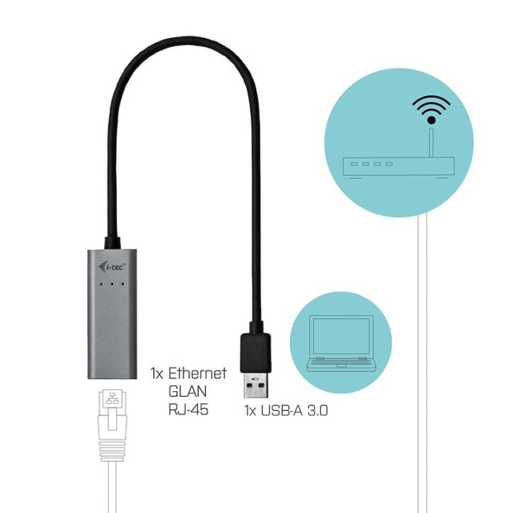 Adaptador i-Tec Metal USB 3.0 Gigabit Ethernet Realtek RTL8153 Negro Gris