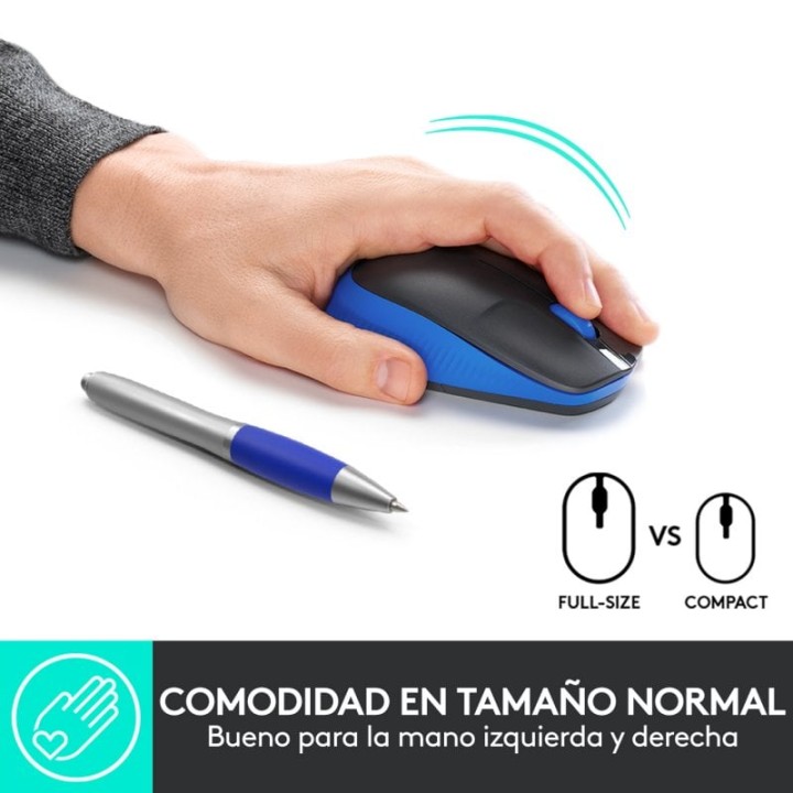 Logitech M190 Ratón Inalámbrico Full Size 1000DPI Azul