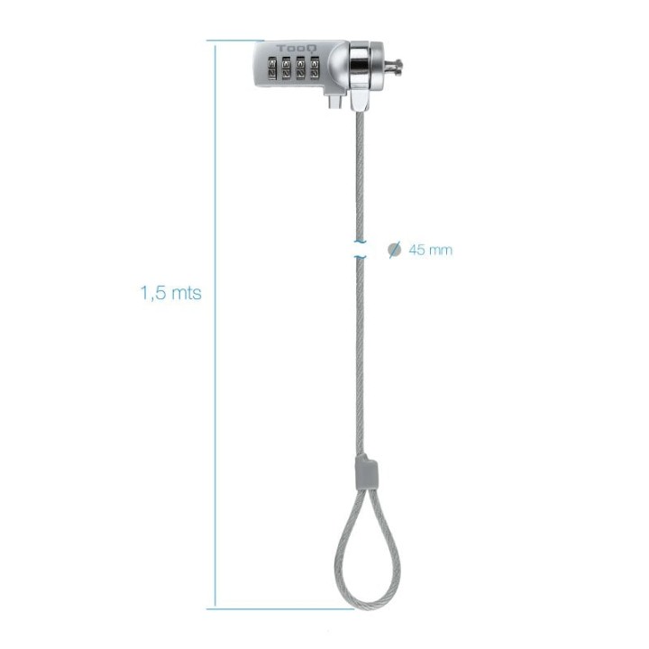 Tooq Cable de Seguridad Universal con Combinación para Portátiles 1.5 metros