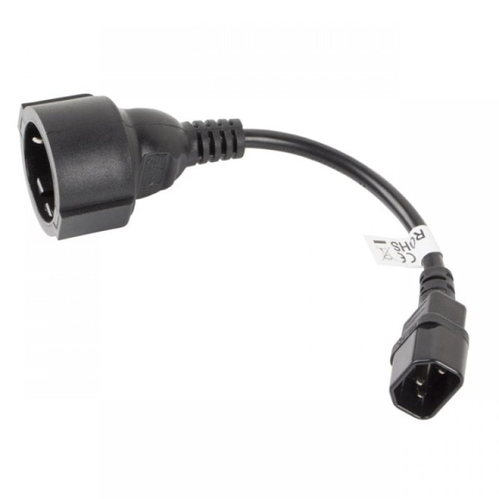 Lanberg Cable de Extensión IEC 320 C14 a Schuko Hembra/Hembra 20cm Negro