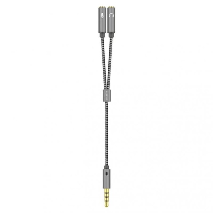 Aisens Cable Audio Jack 3.5mm a 2xJack 3.5mm Macho/Hembra 25cm Gris