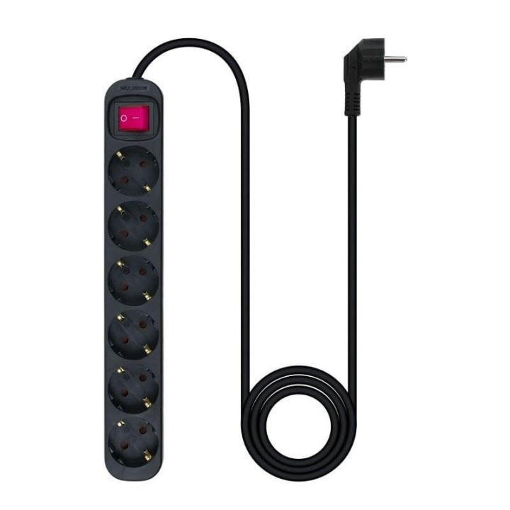 Nanocable Regleta con Protección 6 Tomas Schuko 1.4m Negra