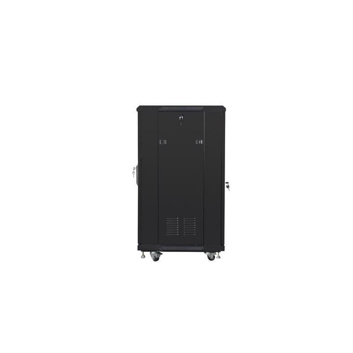 Gabinete rack independiente Lanberg FF01-6622-12B 22U 800kg negro puertas cristal/acero ventilación profesional