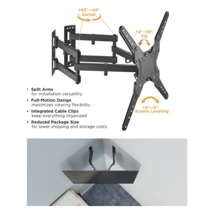 Equip 650328 Soporte de Pared de Esquina para TV 23 "-55" VESA 400X400 Max. 45Kg