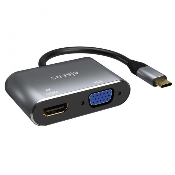 Adaptador USB-C a VGA/HDMI 4K Aisens 15cm Gris