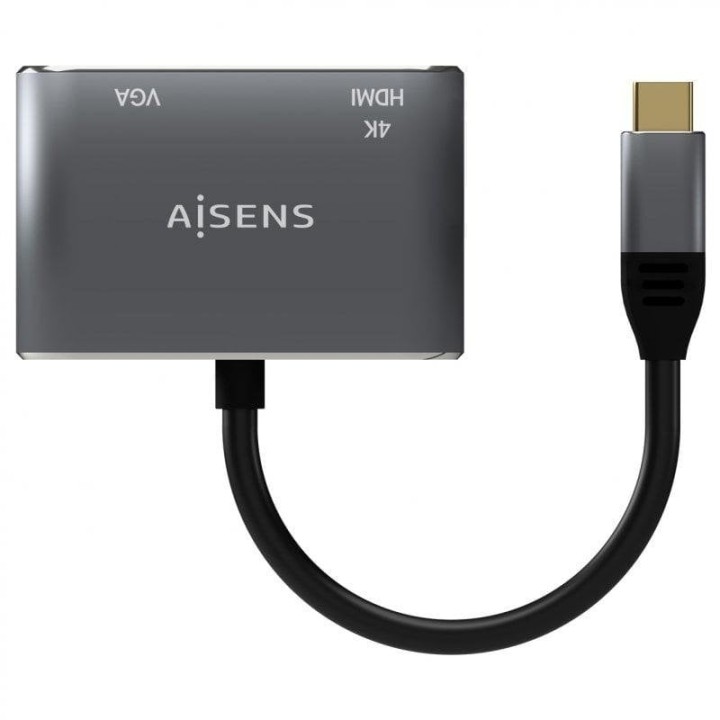 Adaptador USB-C a VGA/HDMI 4K Aisens 15cm Gris