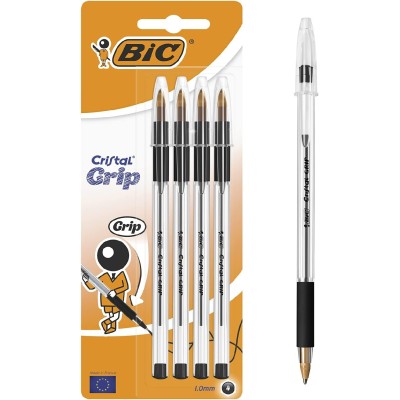 BIC BOLÍGRAFO CRISTAL GRIP TINTA NEGRA BLISTER 4