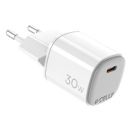 Cargador Pared CELLY 1USB-C 30W Blanco (UPTC1USBC30WWH)