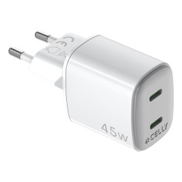 Cargador Pared CELLY 2USB-C 45W Blanco (UPTC2USBC45WWH)