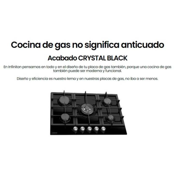 Infiniton 78GLN52 Placa de Gas 5 Zonas 70cm Cristal Negro