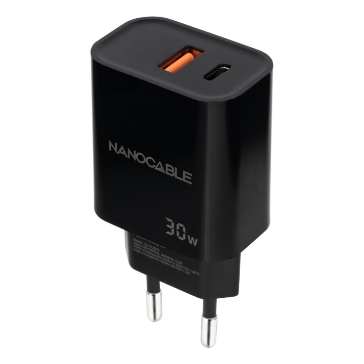 Cargador Pared Nanocable USB-A/C 30W Negro (10.10.2012)